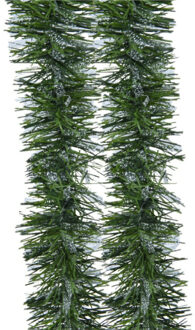 Decoris Lametta kerstslinger - 2x - groen/transparant - folie - 270 x 7,5 cm