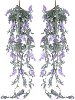 Decoris Lavendel Bloemen slinger - 2x stuks - Lila - kunstplanten - 80 cm