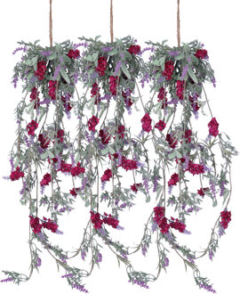 Decoris Lavendel Bloemen slinger - 3x stuks - Licht paars - kunstplanten - 80 cm