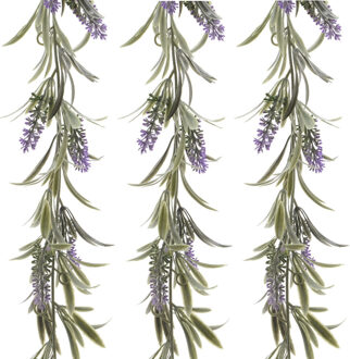 Decoris Lavendel Bloemen slinger - 3x stuks - Paars - kunstplanten - 80 cm