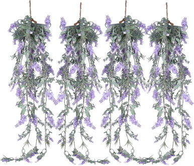 Decoris Lavendel Bloemen slinger - 4x stuks - Lila - kunstplanten - 80 cm
