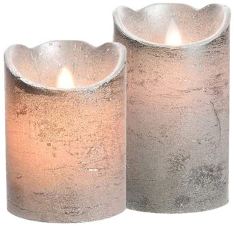 Decoris Led kaarsen combi set 2x stuks zilver in de hoogtes 10 en 12 cm - Home deco kaarsen