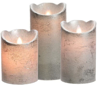 Decoris Led kaarsen combi set 3x stuks zilver in de hoogtes 10/12 en 15 cm - Home deco kaarsen