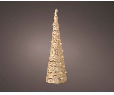 Decoris LED verlichte kerstboom kegel - H58 cm - goud - papier - kerstverlichting figuur Goudkleurig