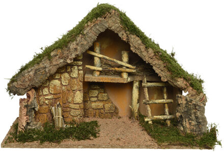 Decoris Lege kerststal - zonder figuren - L50 x B22 x H31 cm - mdf/hout - kerststal Bruin