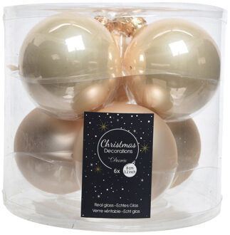 Decoris licht parel/champagne kerstballen van glas 8 cm 6 stuks - Kerstbal Champagnekleurig