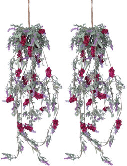 Decoris Lichtpaarse lavendel kunsttak - 2x - kunstplanten - slinger - 80 cm