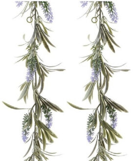Decoris Lichtpaarse lavendel kunsttak kunstplanten slinger - 2x - 180 cm
