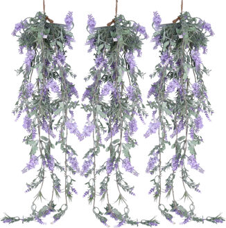 Decoris Lila lavendel kunsttak - 3x - kunstplanten - slinger - 80 cm