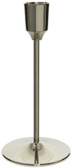 Decoris Luxe diner kaarsen staande kandelaar aluminium kleur zilver 20 cm - kaars kandelaars Zilverkleurig