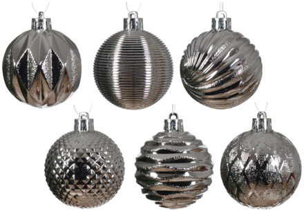 Decoris luxe kerstballen 12x - 6 cm - kunststof -zilver - Kerstbal Zilverkleurig