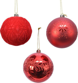 Decoris luxe kerstballen - 12x st - rood - 8 cm - kunststof - Kerstbal