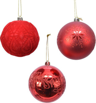 Decoris luxe kerstballen - 12x st - rood - 8 cm - kunststof - kerstversiering