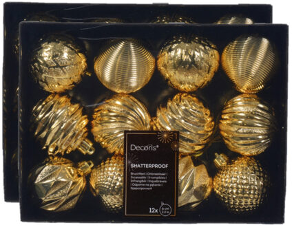 Decoris luxe kerstballen 24x - 6 cm - kunststof -goud - Kerstbal Goudkleurig