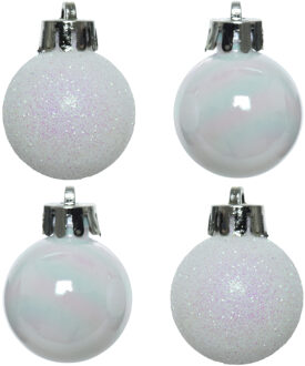 Decoris Mini kerstballen - 14x- parelmoer wit - D3 cm - kunststof