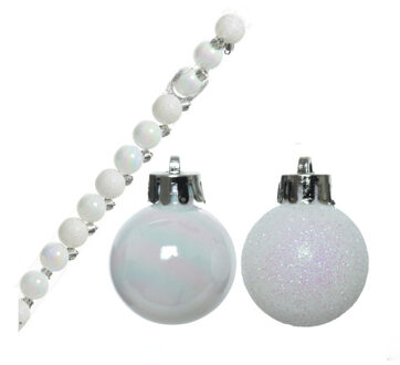 Decoris Mini kerstballen - 14x- parelmoer wit - D3 cm - kunststof