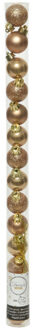 Decoris Mini kerstballen - 14x st - camel bruin - D3 cm - kunststof - kerstversiering
