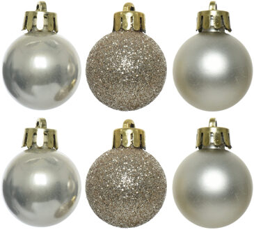 Decoris mini kerstballen - 14x st - champagne - 3 cm - kunststof - Kerstbal Champagnekleurig