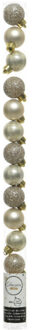 Decoris mini kerstballen - 14x st - champagne - 3 cm - kunststof - Kerstbal Champagnekleurig