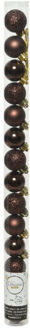 Decoris Mini kerstballen - 14x st - donkerbruin - D3 cm - kunststof - kerstversiering Chocolate brown