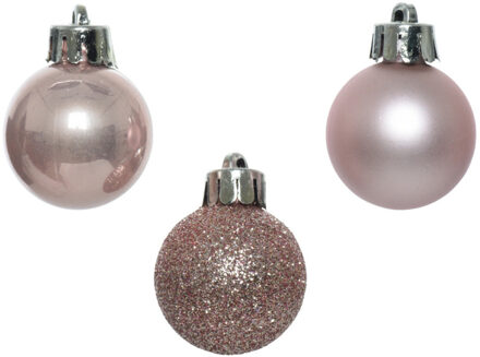 Decoris Mini kerstballen - 14x st - lichtroze - D3 cm - kunststof - Kerstbal