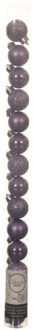 Decoris Mini kerstballen - 14x st - lila paars - D3 cm - kunststof - kerstversiering