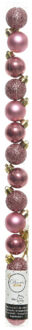 Decoris Mini kerstballen - 14x st - oudroze - D3 cm - kunststof - kerstversiering