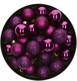 Decoris Mini kerstballen - 14x st - paars - D3 cm - kunststof - kerstversiering