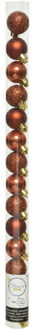 Decoris Mini kerstballen - 14x st - terra bruin - D3 cm - kunststof - kerstversiering Terracotta bruin