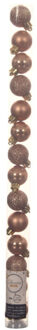 Decoris Mini kerstballen - 14x st - toffee bruin - D3 cm - kunststof - Kerstbal