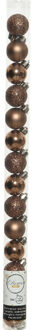 Decoris Mini kerstballen - 14x st - walnoot bruin - D3 cm - kunststof - kerstversiering Donkerbruin
