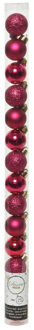 Decoris Mini kerstballen - 28x st - bessen roze - D3 cm - kunststof - kerstversiering