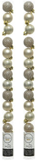 Decoris Mini kerstballen - 28x st - champagne - 3 cm - kunststof - kleine kerstballen kerstversierin