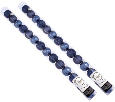 Decoris Mini kerstballen - 28x st - donkerblauw - D3 cm - kunststof - kerstversiering