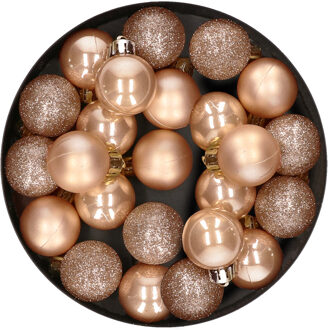 Decoris Mini kerstballen - 28x st - toffee bruin - D3 cm - kunststof - kerstversiering