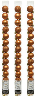 Decoris Mini kerstballen - 42x st - cognac bruin - D3 cm - kunststof - kerstversiering