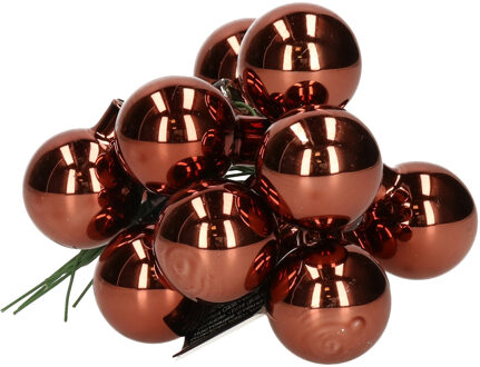 Decoris mini kerstballetjes op stekers - 10x stuks - bruin - D2 cm - glas