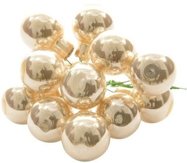 Decoris mini kerstballetjes op stekers - 10x stuks - champagne - D2 cm - glas