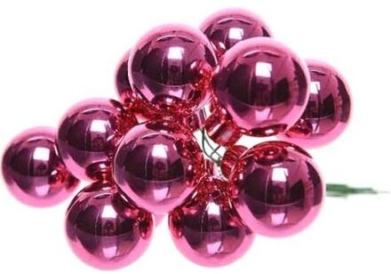 Decoris mini kerstballetjes op stekers - 10x stuks - fuchsia roze - D2 cm - glas