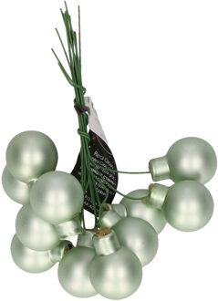 Decoris mini kerstballetjes op stekers - 10x stuks - mintgroen - D2 cm - glas