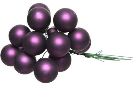 Decoris mini kerstballetjes op stekers - 10x stuks - paars - D2 cm - glas