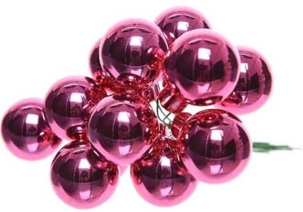 Decoris mini kerstballetjes stekers - 10x - fuchsia roze - D2 cm - Kerststukjes