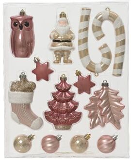 Decoris Mix box kunststof d8 cm ass 12st IV kerst Roze