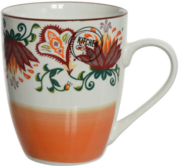 Decoris Mok porselein 320 ml Boho design oranje
