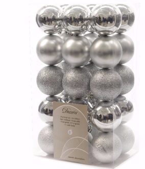 Decoris Mystic Christmas kerstboom decoratie kerstballen 6 cm zilver 30 stuks - Kerstbal Zilverkleurig