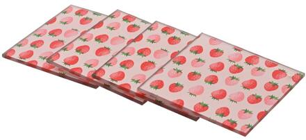 Decoris Onderzetter Aardbei glas 9x9cm rood