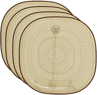 Decoris Ontbijtbord - 4x - geel - kunststof - 20,5 cm - campingbord