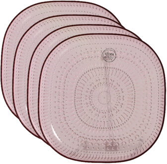 Decoris Ontbijtbord - 6x - roze - kunststof - 20,5 cm - campingbord