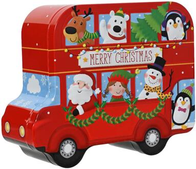 Decoris Opbergblik kerst bus 19x15,5x7cm rood