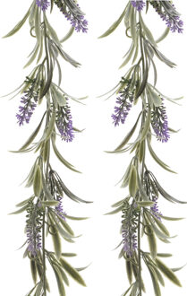 Decoris Paarse lavendel kunsttak - 2x - kunstplanten - slinger - 80 cm